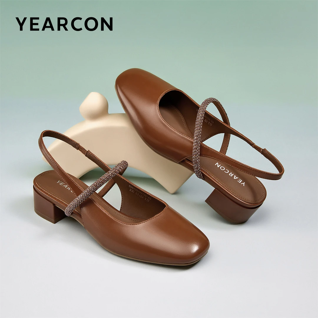 意尔康包头凉鞋女2025春夏新款女鞋法式粗跟水钻玛丽珍高跟单鞋女