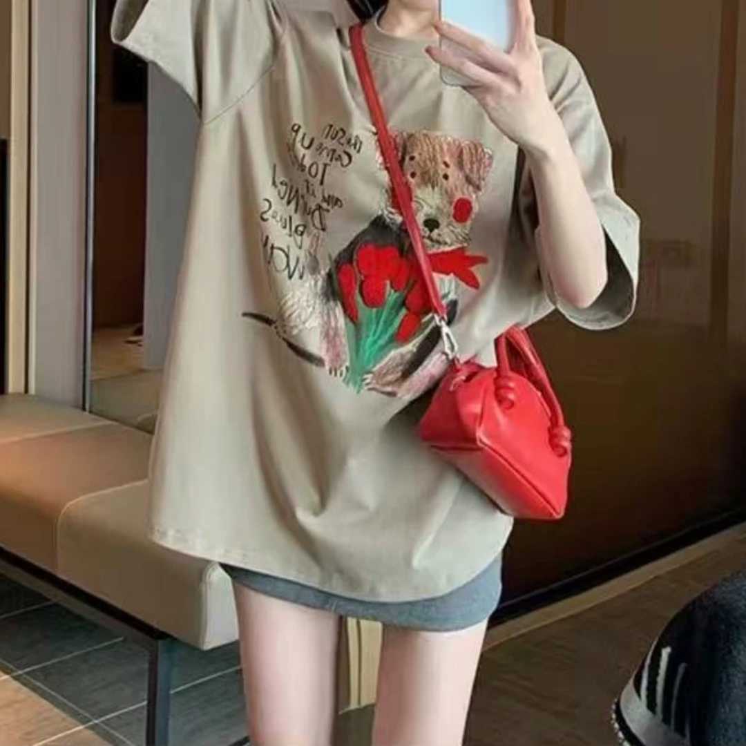 Z.X  玫瑰小狗印花短袖T恤 8268