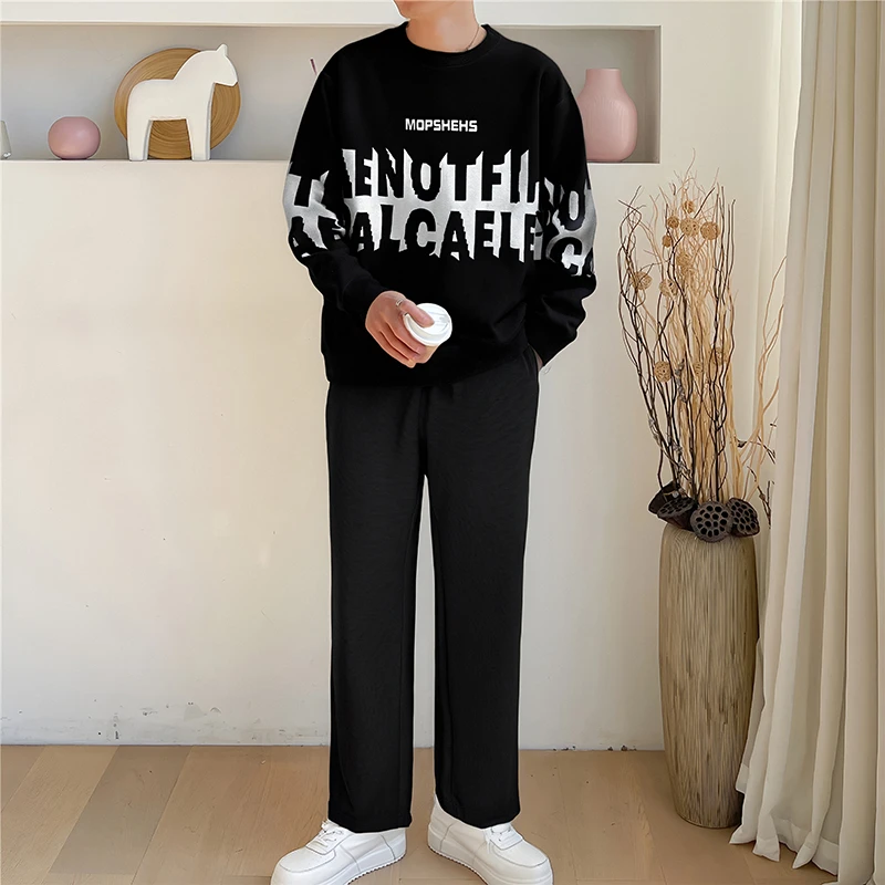 男士春秋季运动套装2025新款青少年长裤休闲两件套装潮流印花卫衣