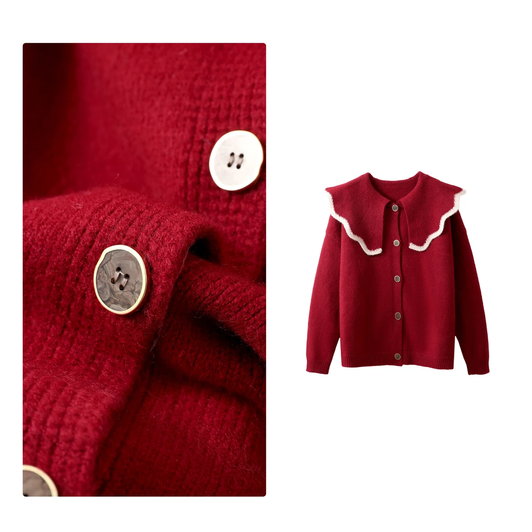 现货！门店24&9！娃娃领花边设计~冬季好搭配针织开衫H00709