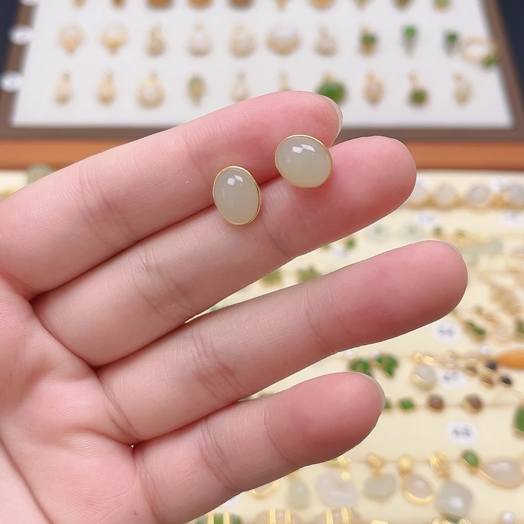 和田玉银S925镶嵌耳饰