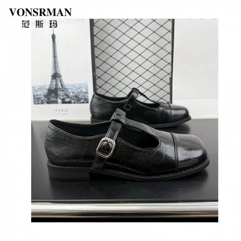 精彩高端浅口单鞋2025秋季新款英伦风圆头搭扣舒适百搭玛丽珍鞋女