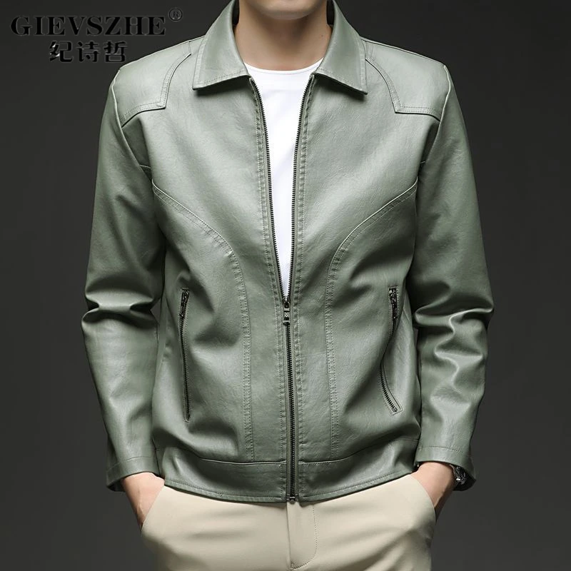 纪诗哲男士春秋翻领休闲皮衣痞帅百搭时尚上衣外套pu皮潮流夹克衫