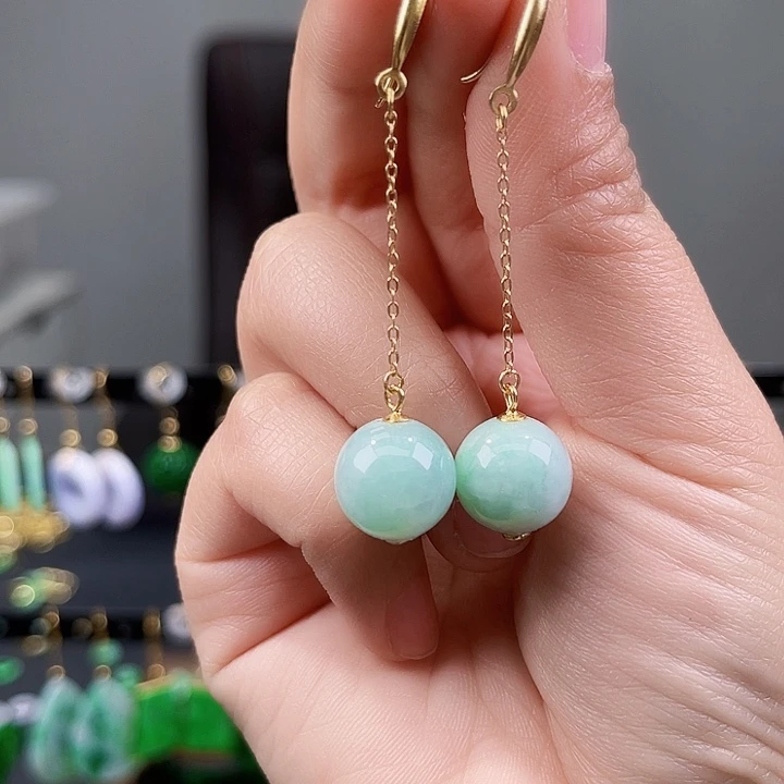 翡翠耳饰银S925镶嵌饰品