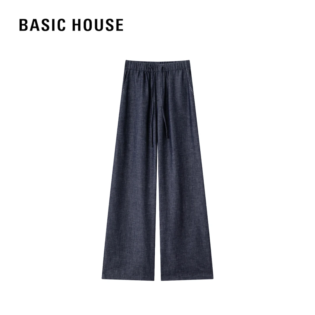 百家好秋季新款冰丝百搭老钱风直筒亚麻裤女松弛感高腰阔腿山本裤