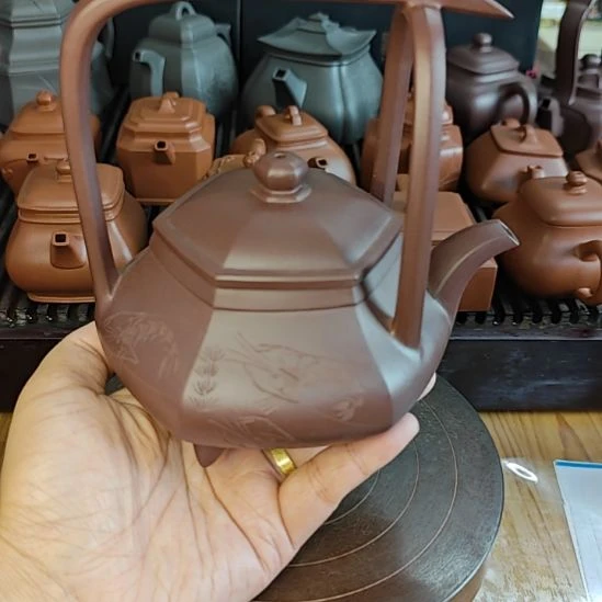 紫砂茶壶纳瓢提梁送二杯