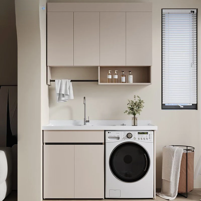 蜂窝铝洗衣机柜组合阳台一体柜组合卫生间阳台陶瓷洗衣盆