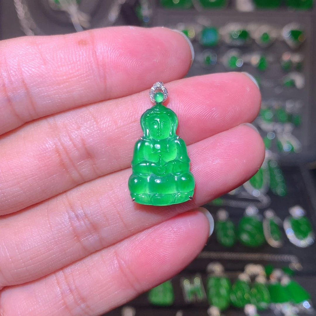 吊坠(不含链)18K金镶嵌翡翠天然翡翠