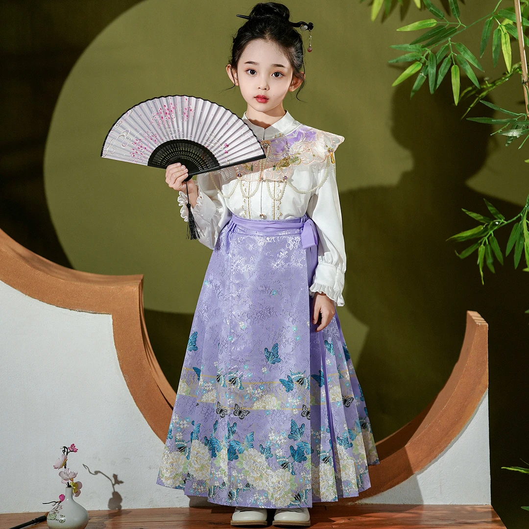 新中式小女孩高端女童汉服中国风马面裙长款改良春秋套装唐装