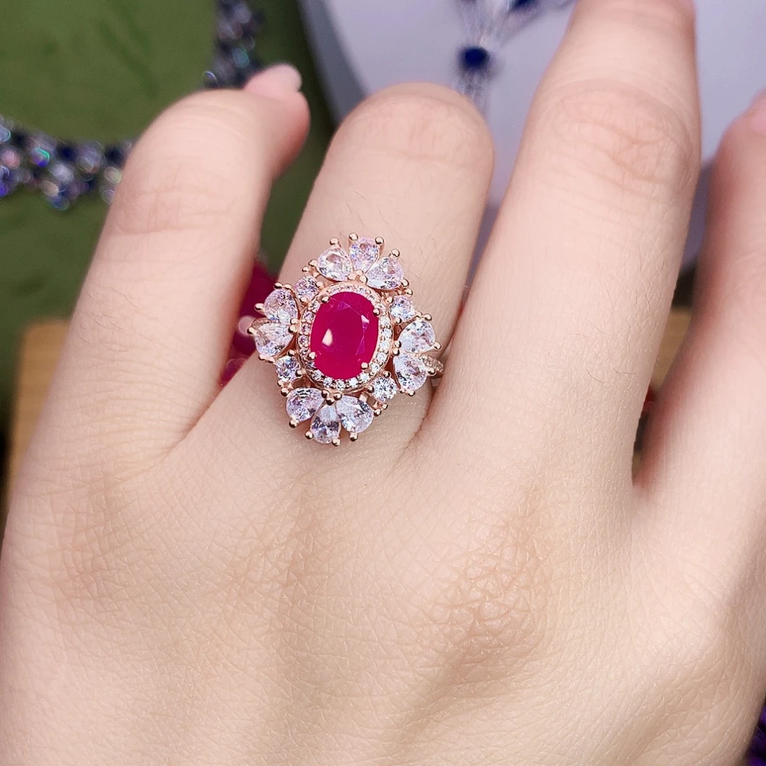 红宝石戒指银S925镶嵌