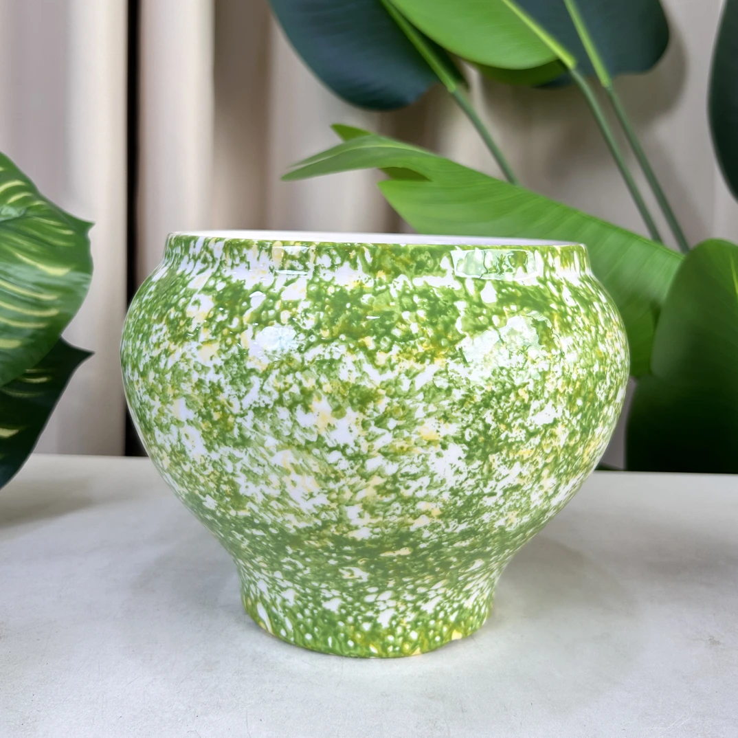 C123口18高16手工刷彩青如玉鱼尾花盆适合蝴蝶兰飘枝等绿植花卉