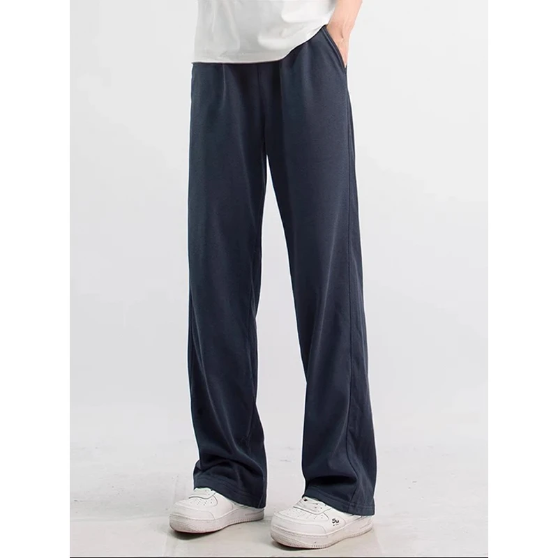 秋冬藏青色美式运动卫裤男款窄版修身直筒裤子潮牌复古宽松休闲裤