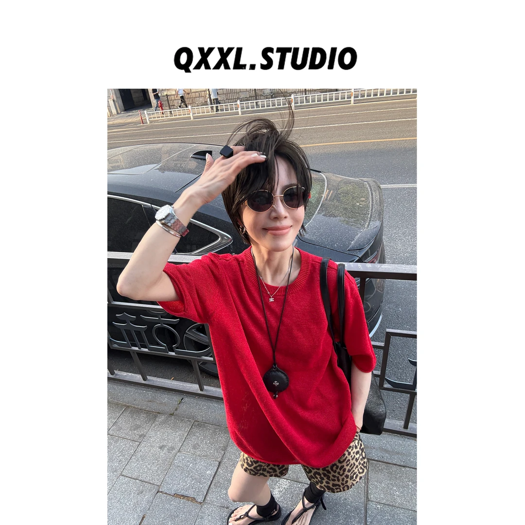 邱小小丽呀 针织短袖T恤衫 夏季透气宽松小衫显瘦休闲百搭上衣女