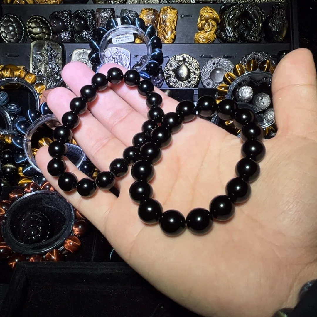 未镶嵌黑曜岩手链在****婷天然黑曜石10m12m各一条