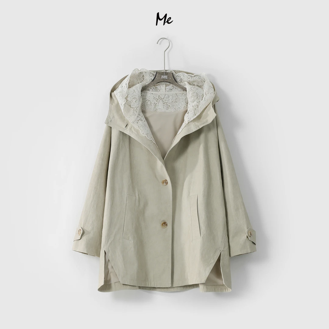 ME【蕾丝斗篷风衣】棉天丝混纺廓形遮肉显瘦时尚一手长外套MESS0820