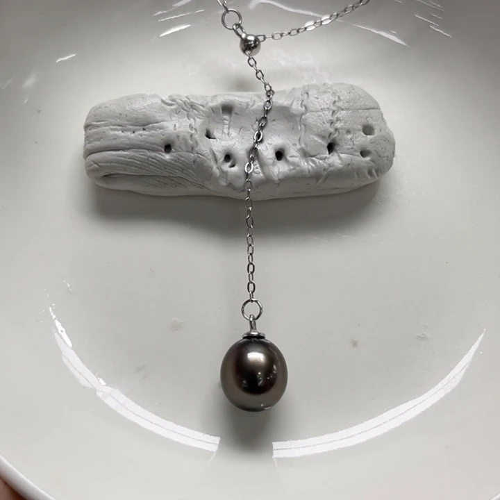 银S925镶嵌套链海水珍珠大溪地9-10m 131号