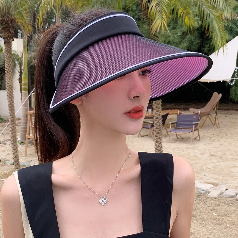 UV空顶帽防晒帽女夏变色防紫外线沙滩遮阳帽骑车大帽檐太阳帽子潮