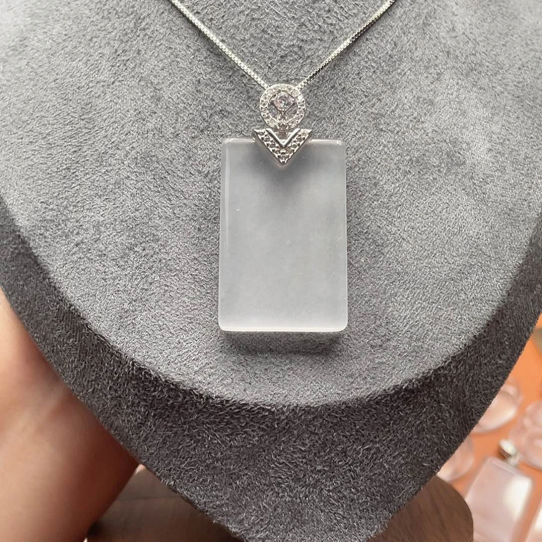 石英质玉银S925镶嵌吊坠