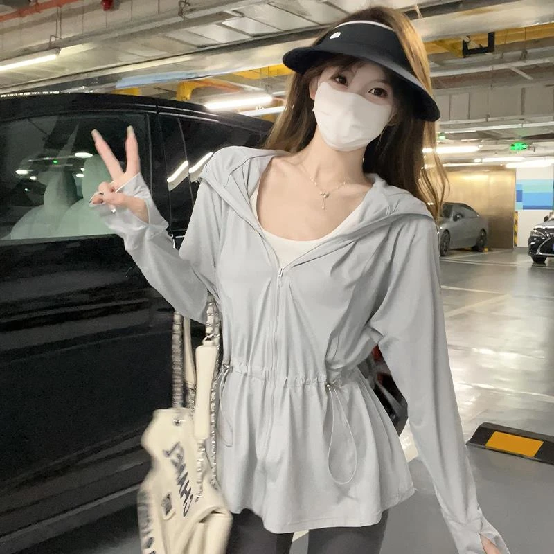 冰丝防晒衣女今年新款中长款防紫外线宽松轻薄凉感收腰开衫防晒服