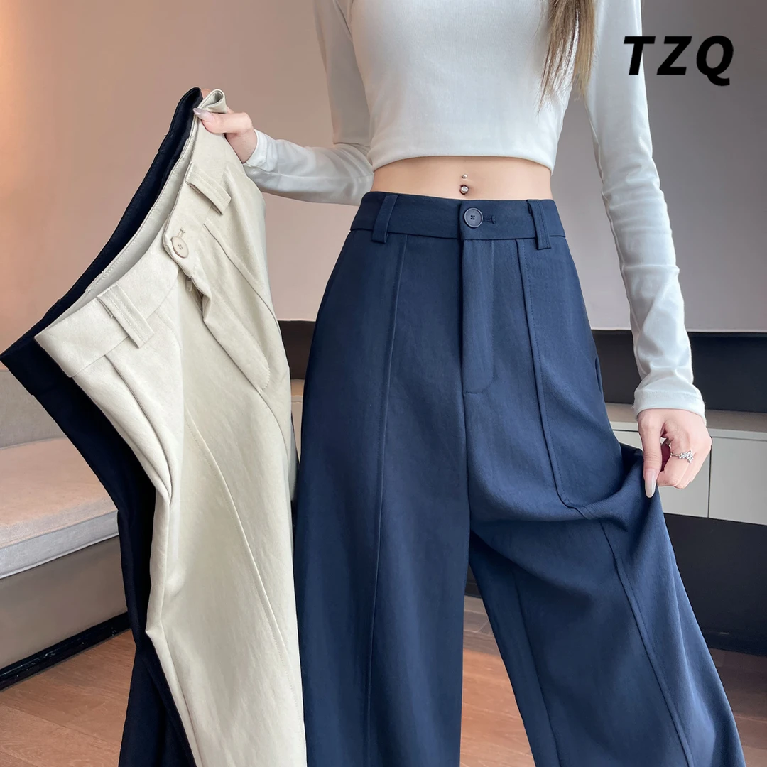 九分藏青色阔腿裤女2025秋新款高腰宽松显瘦直筒休闲裤TZQ2582020