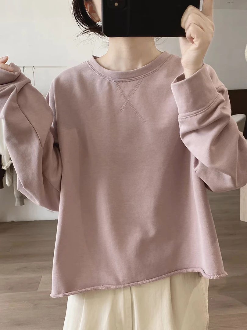 （正版）简约卫衣外套女士春秋季新款宽松显瘦韩版基础款圆领棉质