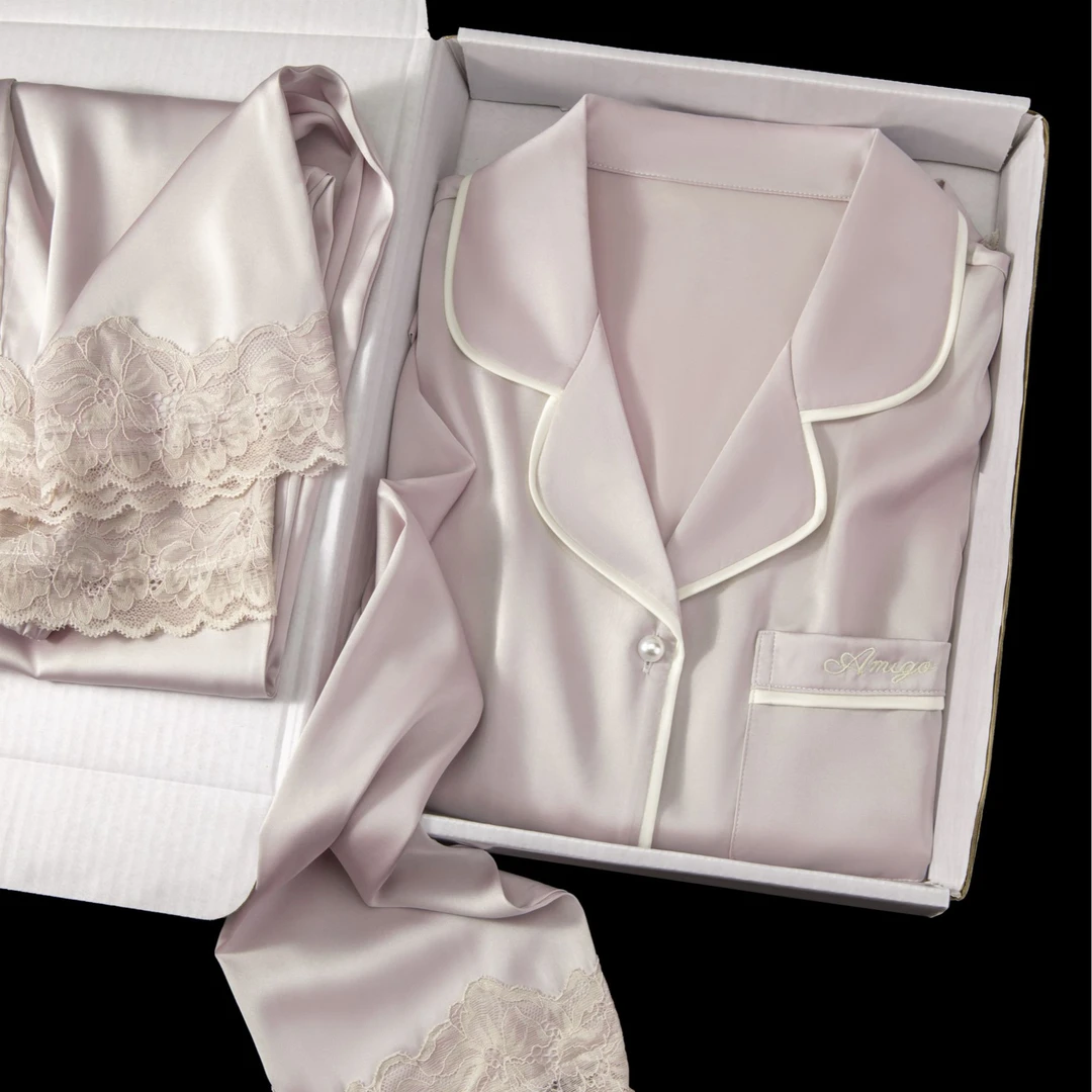 高档真丝睡衣家居服女款2025新款夏秋季居家长袖睡衣礼物礼盒装