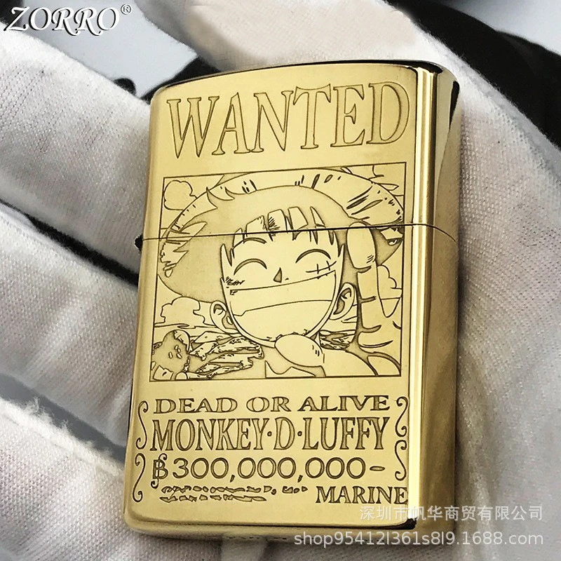 ZORRO佐罗煤油打火机黄铜精雕翻盖动漫个性创意正批发金色