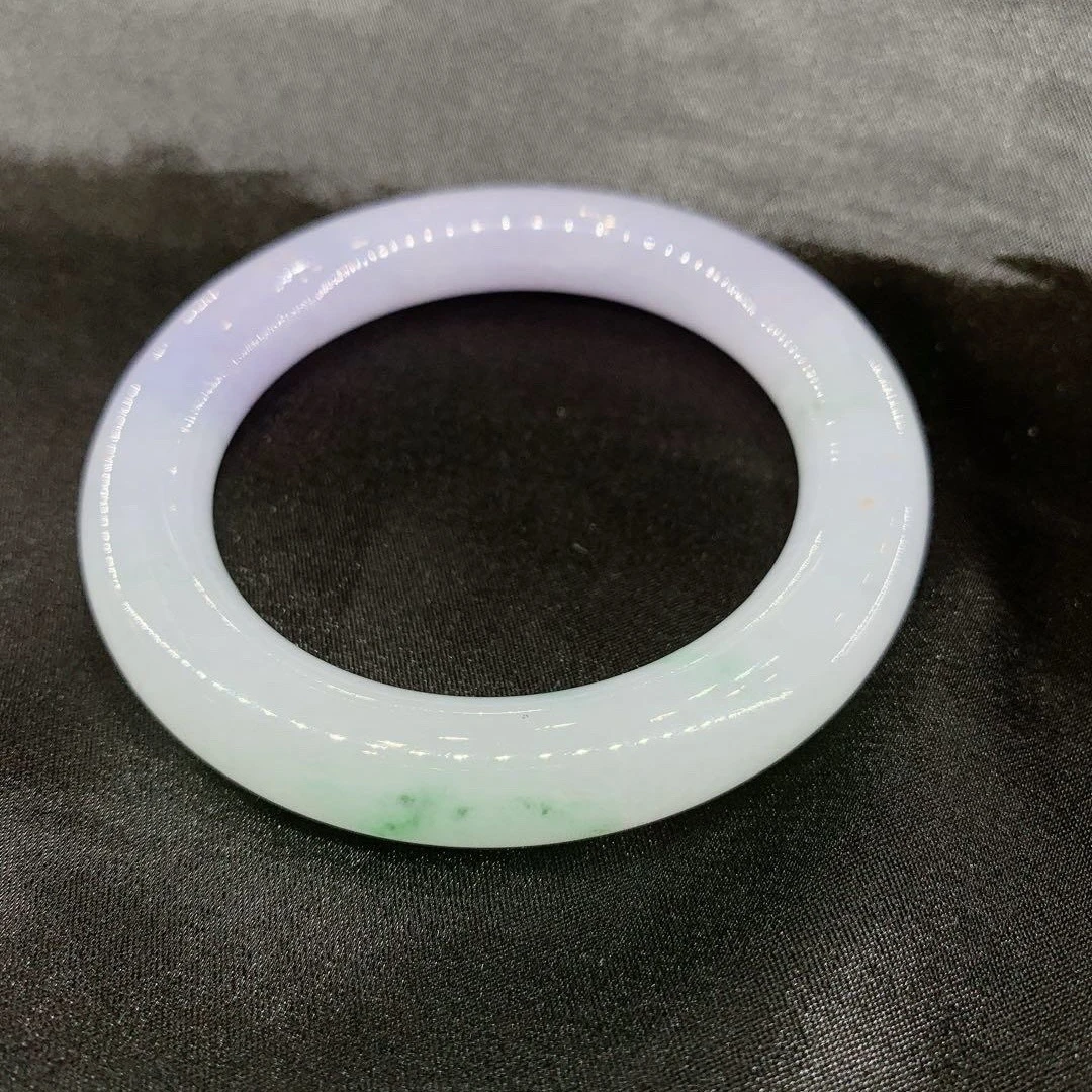 7姐专场/翡翠冰紫飘绿春彩圆条手镯 57*11.3mm DJ608R00894