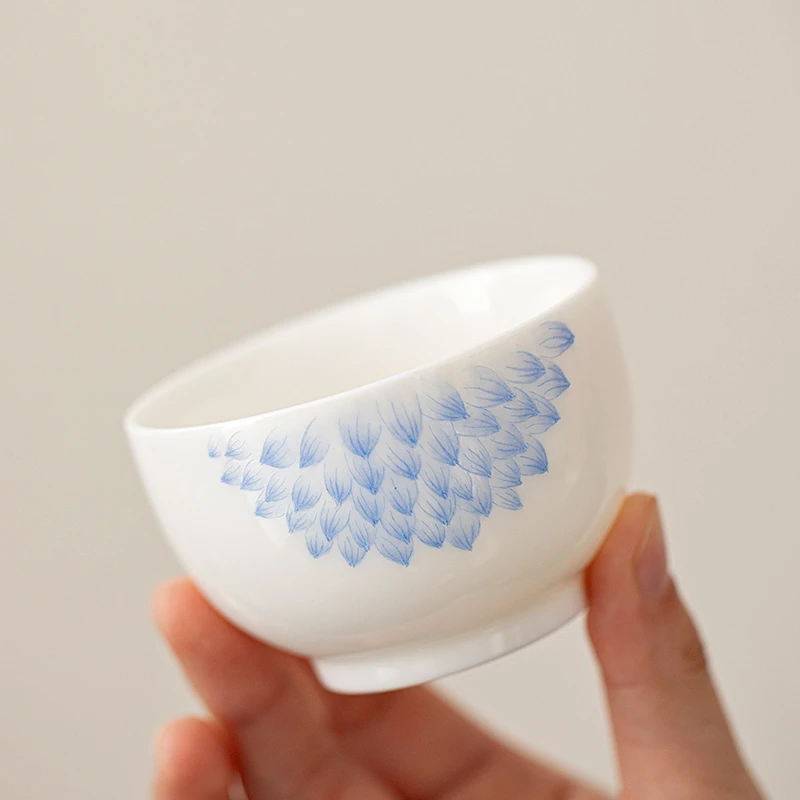 手绘羊脂玉瓷主人杯单杯茶杯个人杯茶室泡茶专用高颜值茶具用品