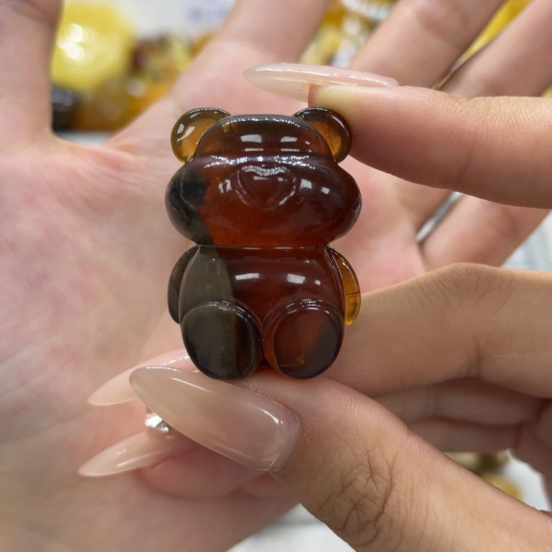 琥珀未镶嵌裸石天然琥珀半根半珀熊可吊坠手串