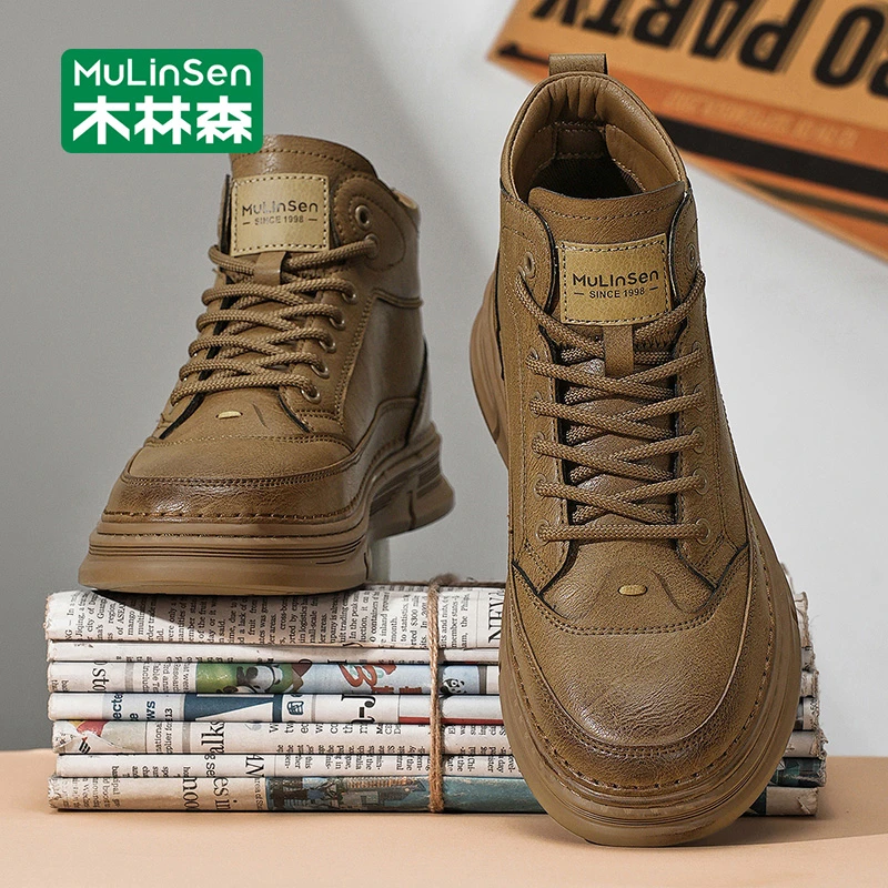 木林森马丁靴男2025新款秋季英伦风高帮皮鞋休闲百搭中帮工装靴子