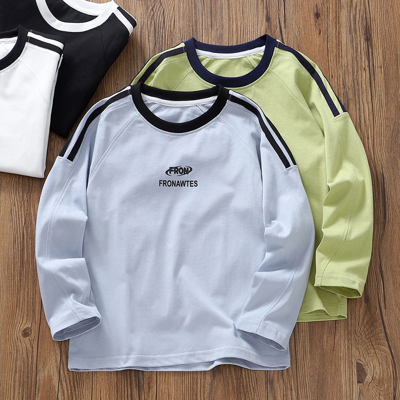 棉软糯醇厚高品质童装男童春秋新款半拉条T恤儿童宝宝打底衫外贸2