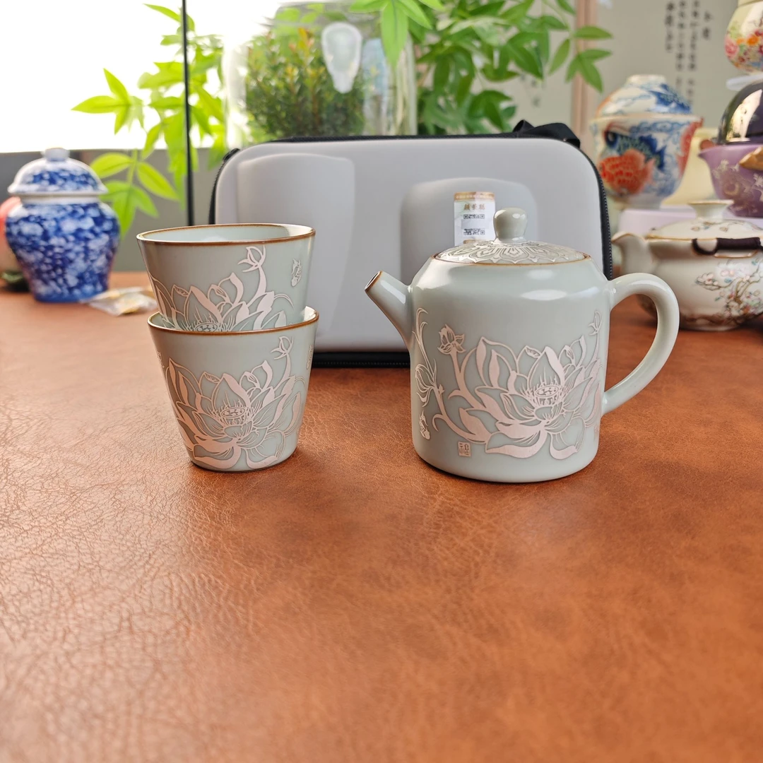 C988-莲花颜荣聪旅行茶具陶瓷户外车载茶具