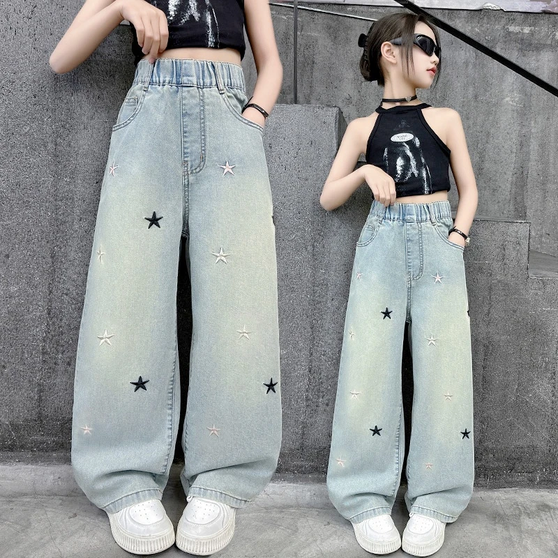 女童天丝牛仔裤夏季2025新款洋气时尚薄款女孩休闲运动大童防蚊裤