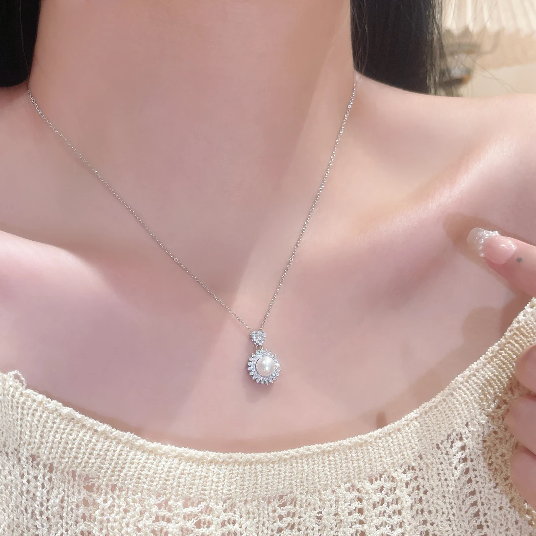 铜项链 来而There there项链a358小众设计闪锆珠珠花瓣吊坠项链女