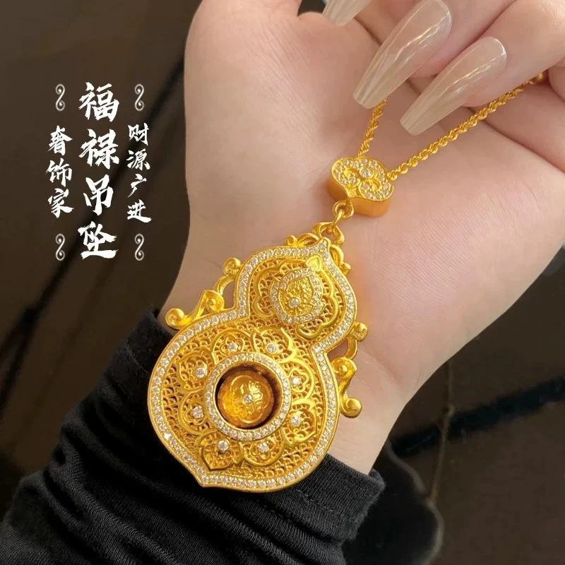 吊坠足银 古法荣喜葫芦吊坠中式古风宫廷人生四美百福毛衣链气质