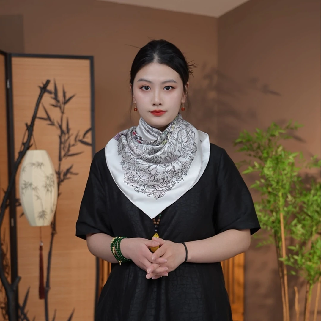 云罗【星】新款桑蚕丝方巾真丝新中式送妈妈母亲节礼物