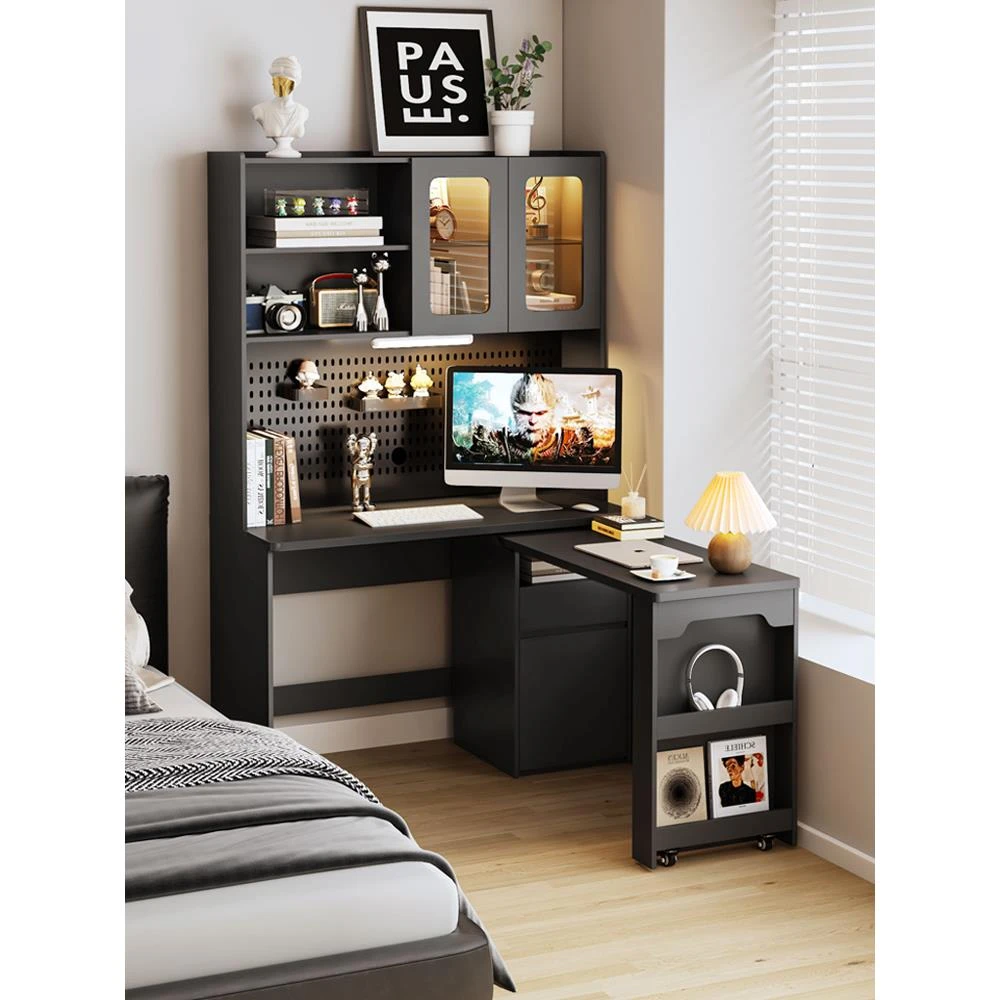 角桌书架集成旋转折叠电脑桌与孔板角桌书柜组合书房简易简约