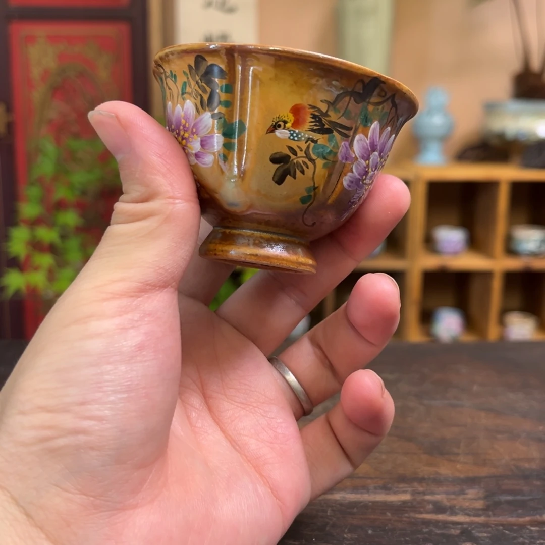 杯柴烧手工手绘陶瓷