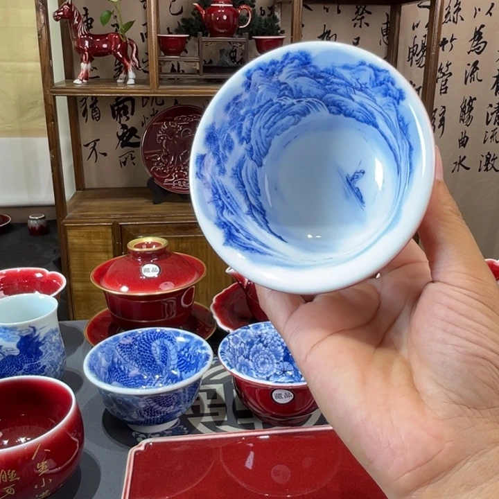 景德镇浅行窑山水压手杯