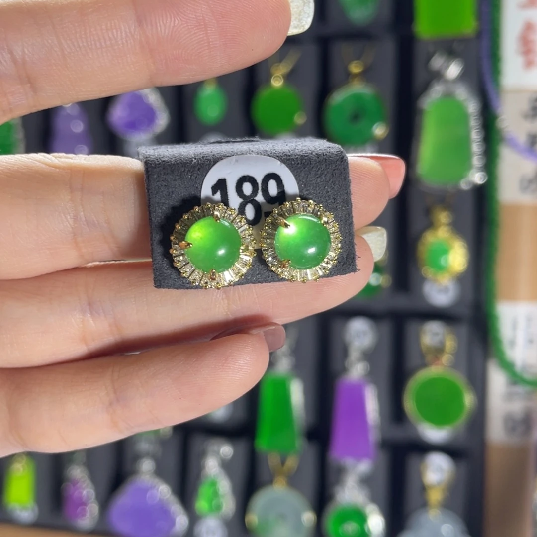 银S925镶嵌翡翠耳饰189