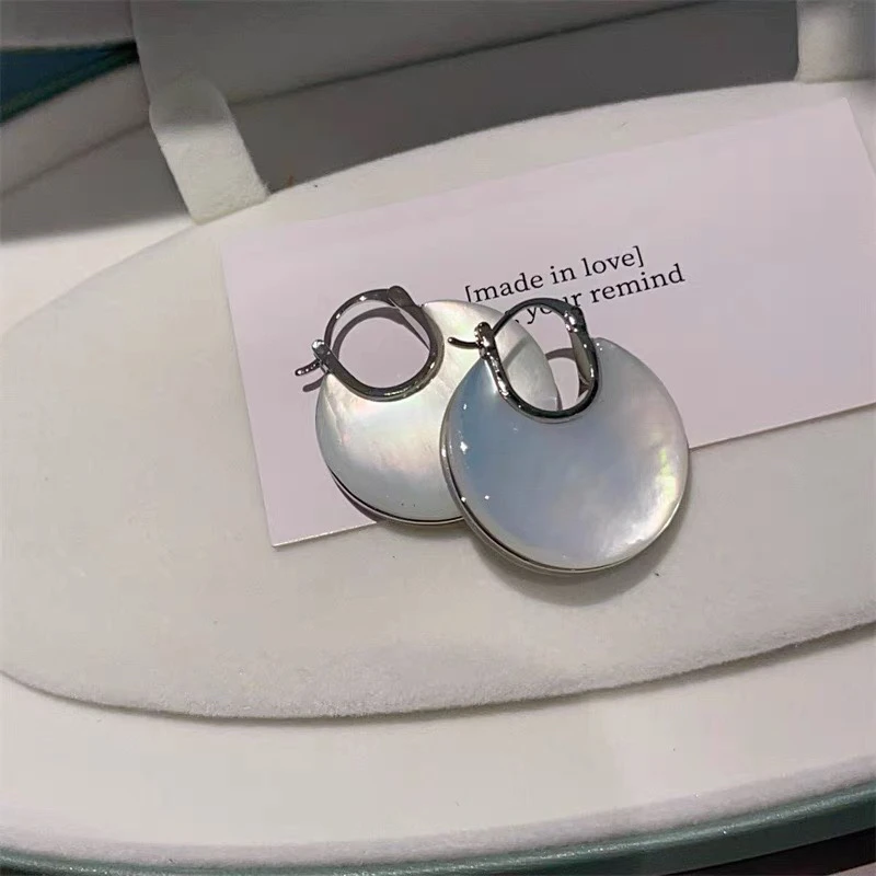 925银耳饰 高定轻奢月牙款白贝耳坠圈圈耳钉