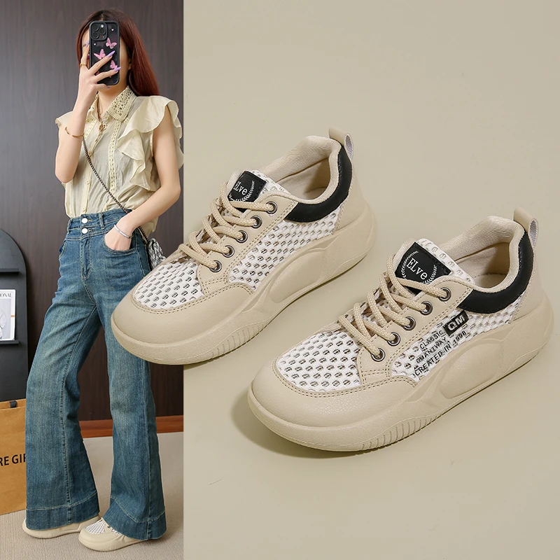 1夏季新款飞织网面休闲鞋女ins软底轻便透气百搭防滑小白鞋镂空鞋