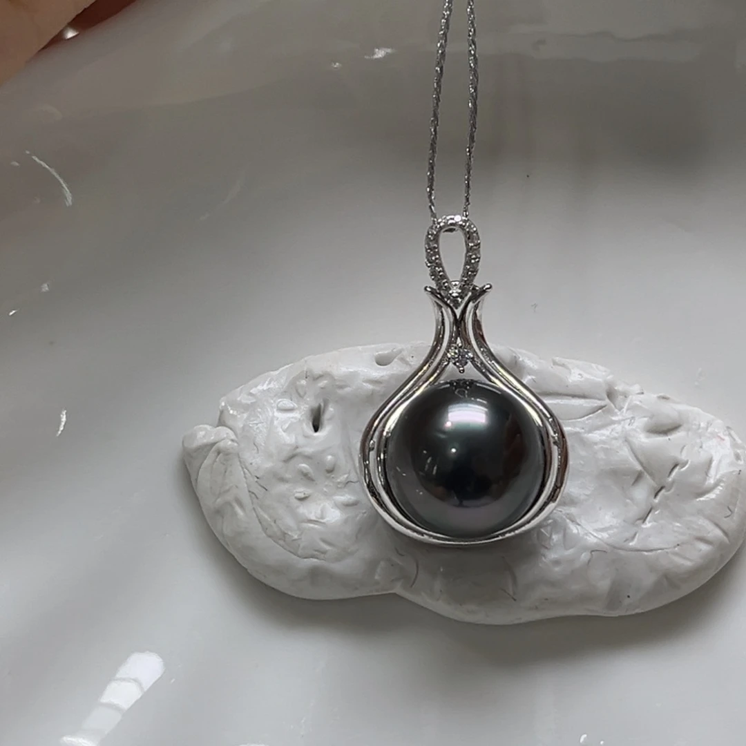 银S925镶嵌海水珍珠吊坠(不含链)11.9mm