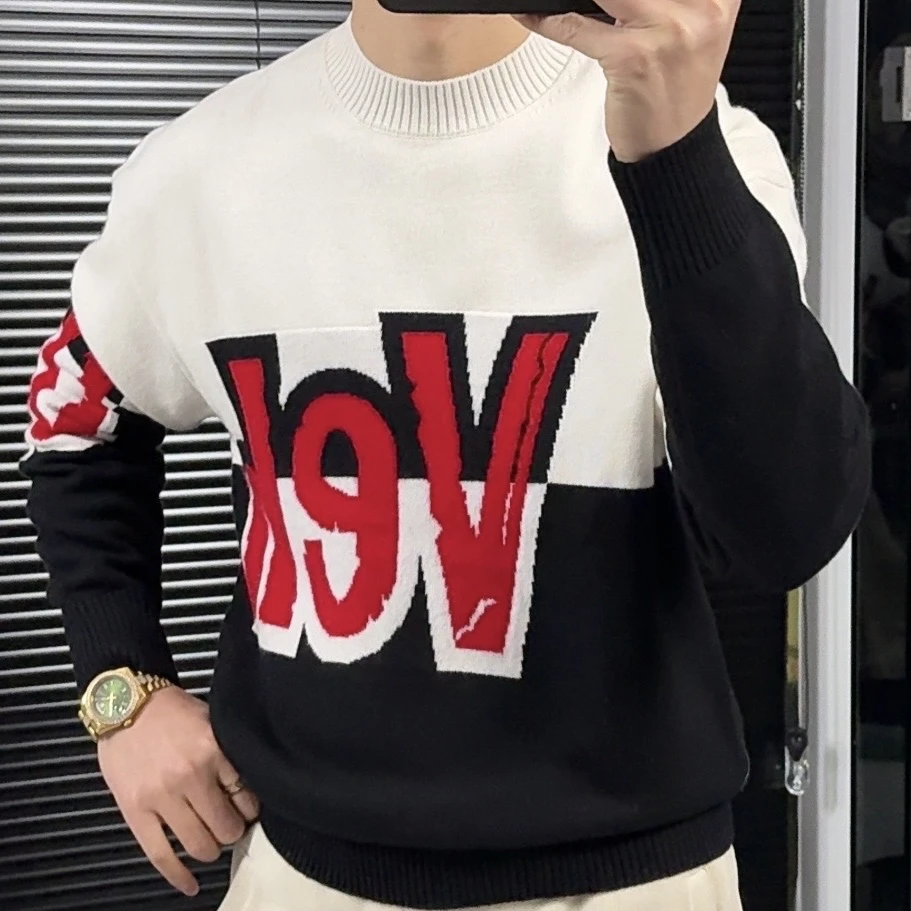 男士年货（100棉羊毛）落肩休息圆领潮流网红百搭时尚羊毛衫秋冬