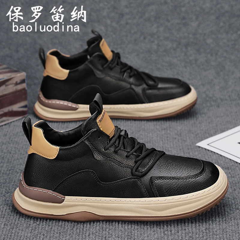 保罗笛纳2025新款冬季男鞋高帮户外休闲男士皮鞋上班工作开车潮鞋