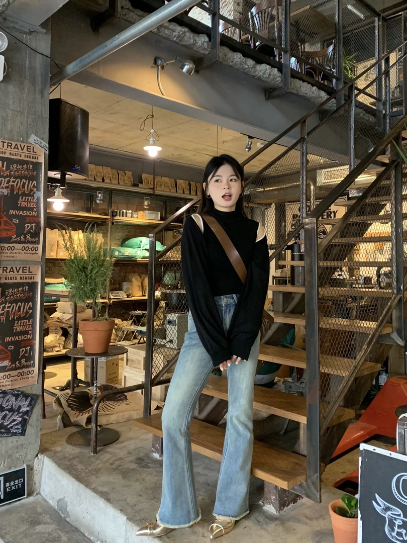 7360复古微喇牛仔裤女秋冬新款美式显瘦喇叭裤子