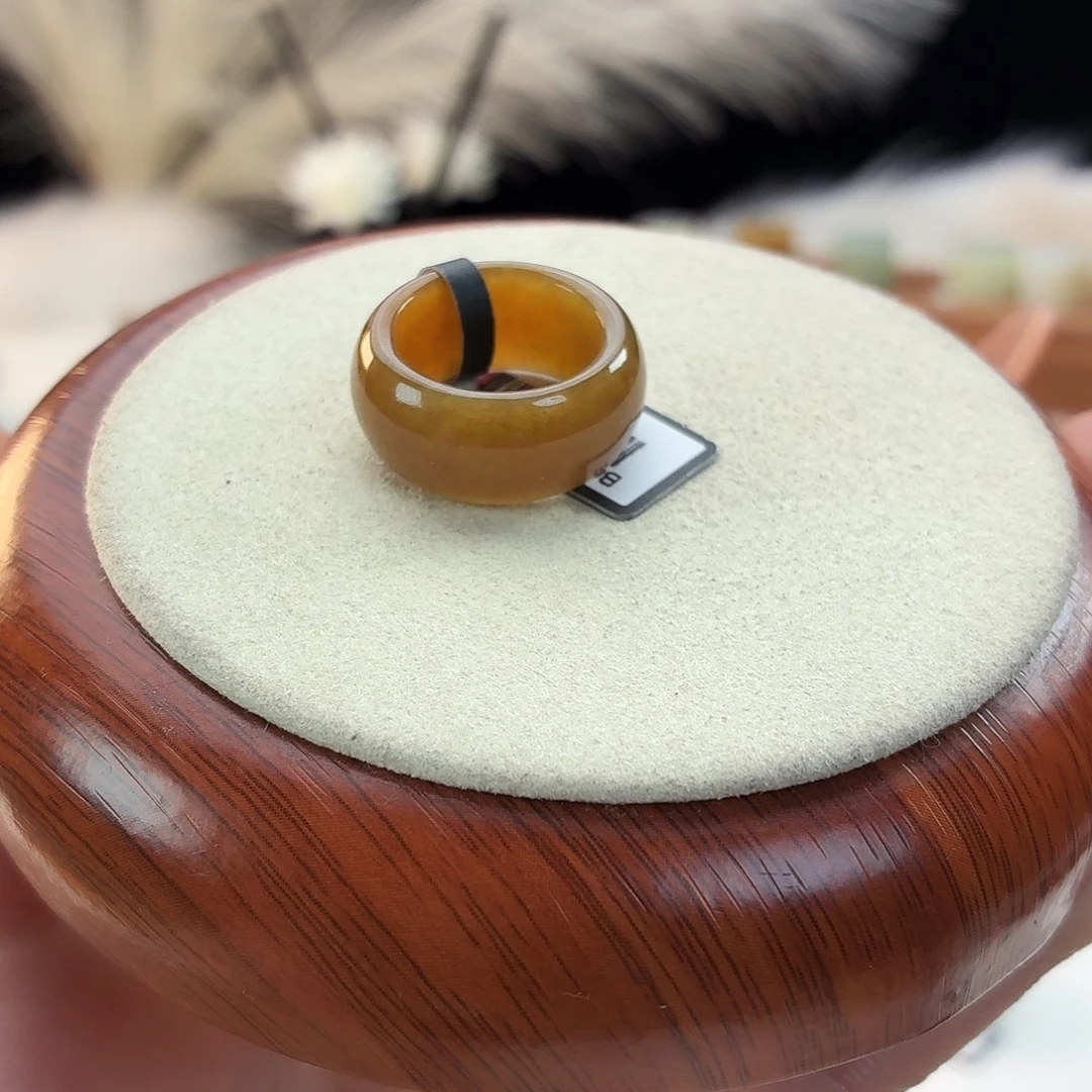 和田玉未镶嵌戒指糖色墩墩15.78mmj53