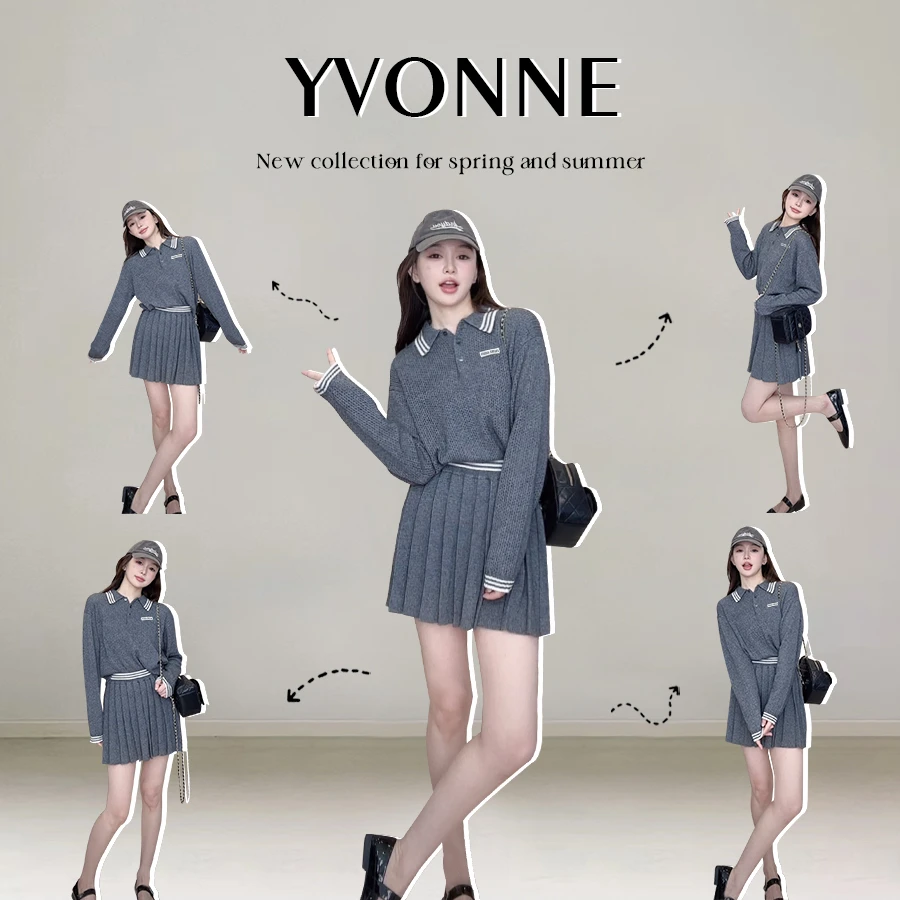 YVONNE买手店 / UAL艺术生 缪系智性灰调学院风羊毛针织套装