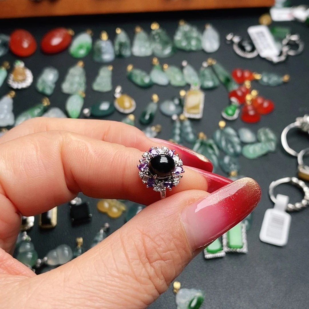 翡翠戒指银S925镶嵌M**s戒指